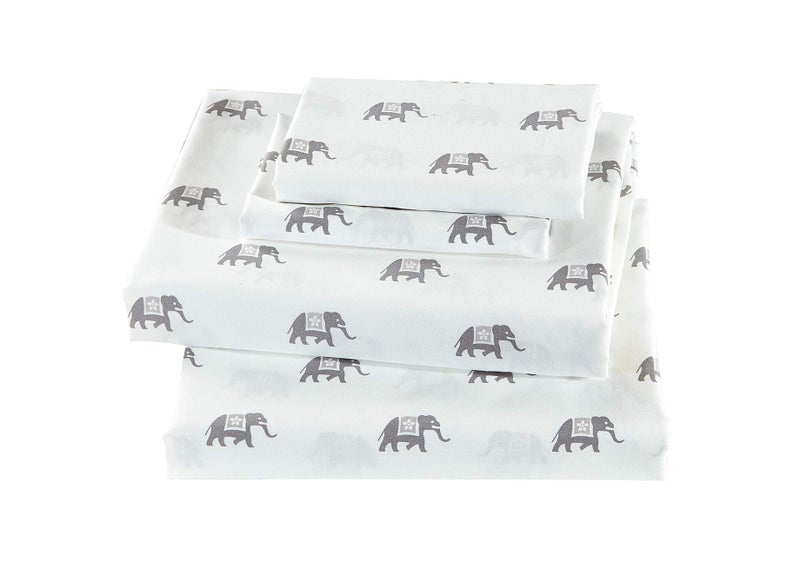 Linen Plus Sheet Set Elephant Grey/White Elephants Flat Sheet Fitted Sheet and Pillow Cases Queen Size New - Image 1